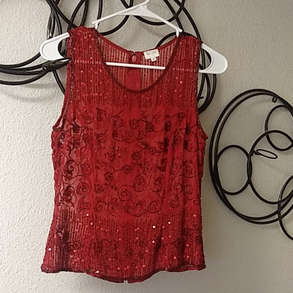 100% pure silk red beaded blouse